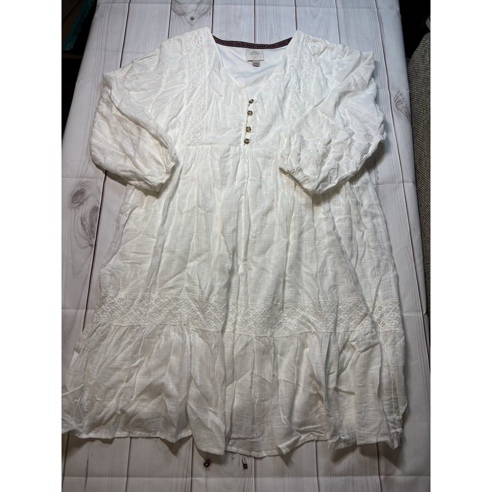 Knox Rose Women White Tunic Button Dress Lace Crochet A-Line Size L